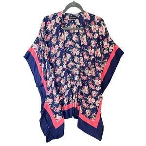 Mario Serrani Italy Floral Kimono Wrap Navy Blue Pink One Size Viscose Cover Up